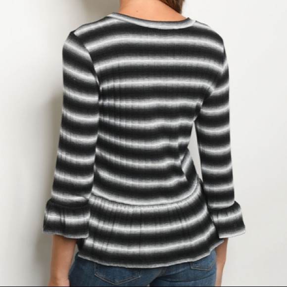 Black & White Stripe Peplum Top - Picture 8 of 9